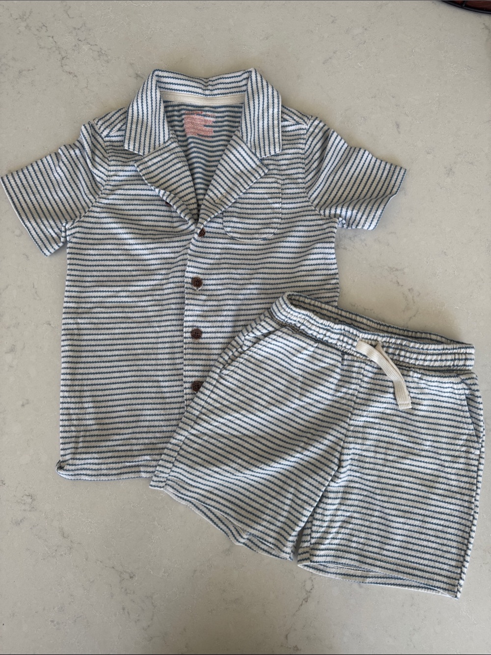 Cat & Jack Blue & White Striped Kids Short Sleeve boys Set